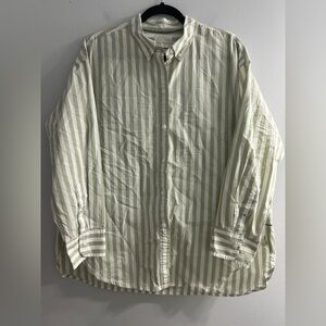 J crew women’s relaxed fit cotton button up crisp poplin striped top sage green